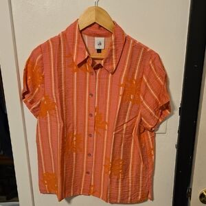 CAbi Coral and White Striped Blouse